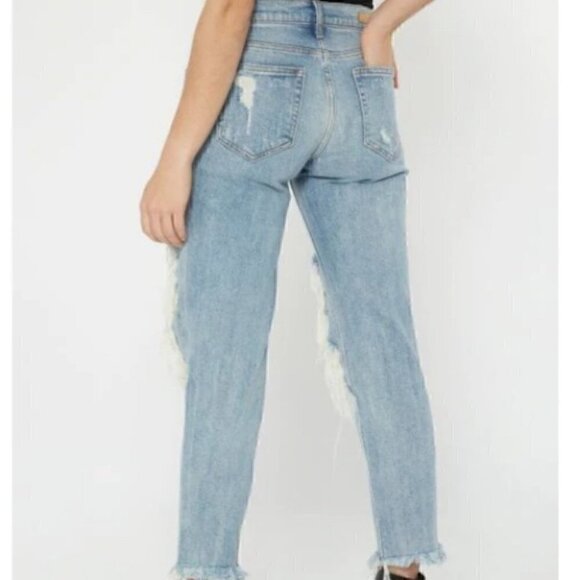 Blown Out Knee Distressed Denim Jeans - Picture 3 of 4